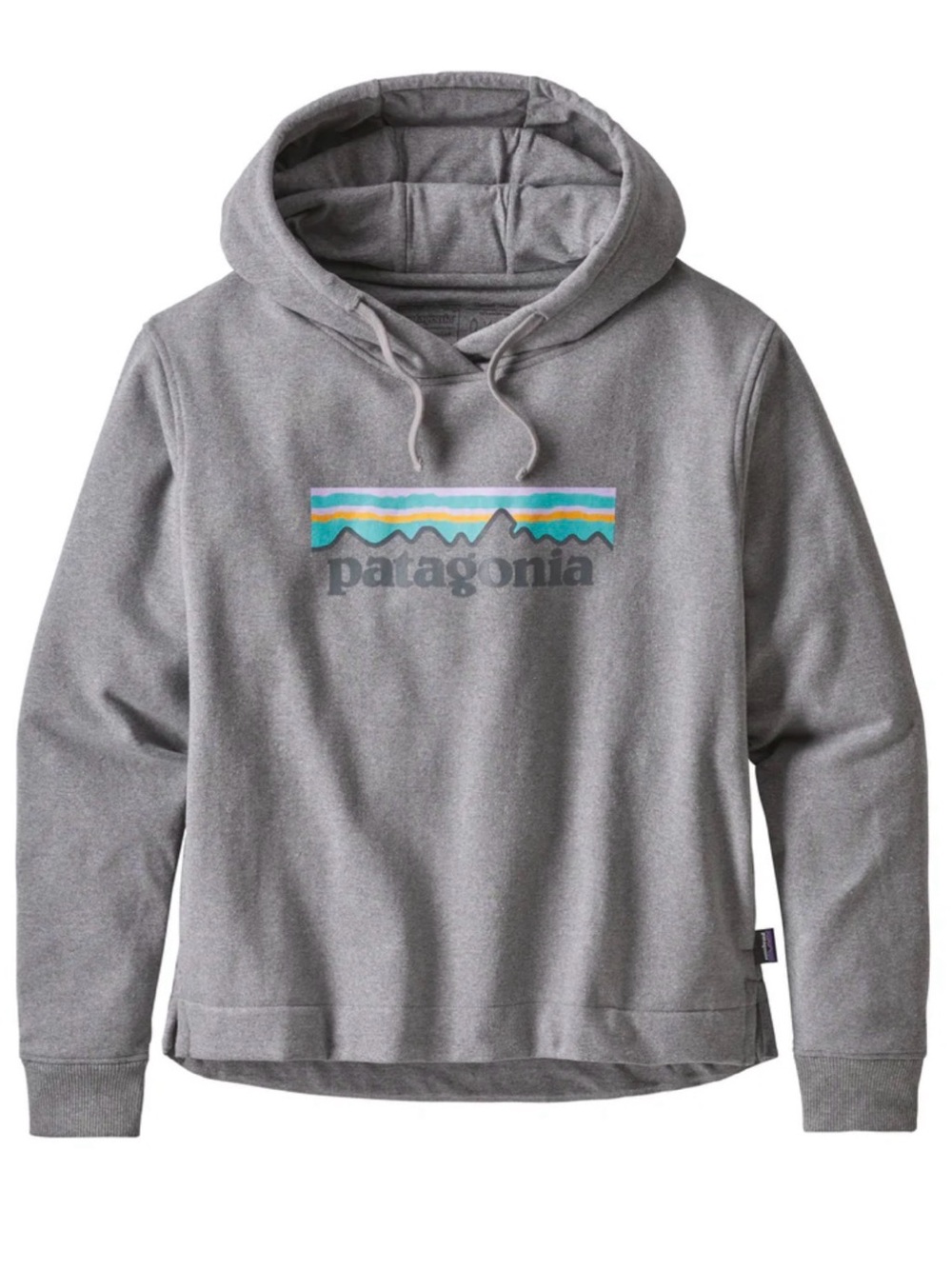 Patagonia Women's Gray Pullover Hoodie with Multicolor Mountain Logo